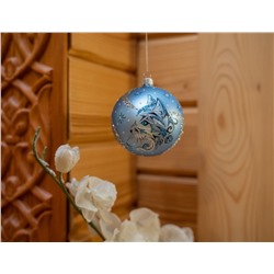 Стеклянный ёлочный шар ЗОДИАК: КОСМИЧЕСКИЙ КОТ, голубой, 85 мм, Елочка