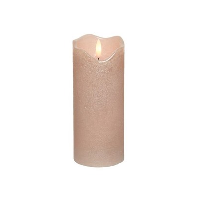 Светодиодная восковая свеча ЖИВАЯ ДУША, розовая, тёплый белый LED-огонь мерцающий, 'натуральный фитилёк', 7х17 см, таймер, батарейки, Kaemingk (Lumineo)