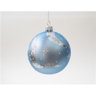 Стеклянный ёлочный шар ЗОДИАК: КОШКА ГРАЦИЯ, голубой, 75 мм, Елочка