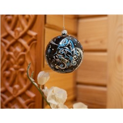Стеклянный ёлочный шар ЗОДИАК: КОСМИЧЕСКИЙ КОТ, чёрный, 85 мм, Елочка