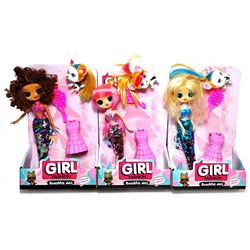 Кукла Girl fashion русалка с питомцем и аксессуарами 3 вида 25см