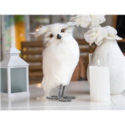 Декоративная фигурка ФИЛИН-ПУШИСТИК, белый, искусственный мех, перо, 31 см, Koopman International