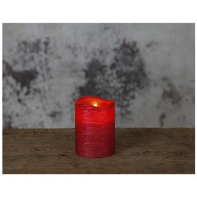 Электрическая восковая свеча КЛАССИКА, красная, тёплый белый LED-огонь, таймер, 7.5x10 см, Kaemingk (Lumineo)