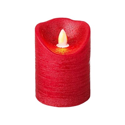 Светодиодная восковая свеча КЛАССИКА, красная, тёплый белый LED-огонь, мерцающий, 7.5х10 см, таймер, батарейки, Kaemingk (Lumineo)