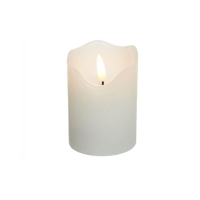 Светодиодная восковая свеча ЖИВАЯ ДУША, белая, тёплый белый LED-огонь, 'натуральный фитилёк' 3D, 7х9 см, таймер, батарейки, Kaemingk (Lumineo)