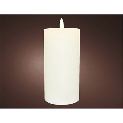 Светодиодная восковая свеча БЛАГОРОДНЫЙ СТИЛЬ, белая, тёплый белый LED-огонь мерцающий, 'натуральный фитилёк', 7.5х17.5 см, таймер, батарейки, Kaemingk (Lumineo)