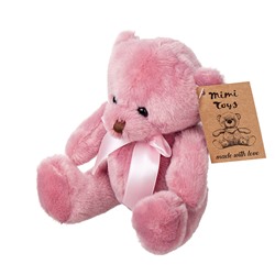 Мягкая игрушка Медведь с бантом 15см темно-розовый