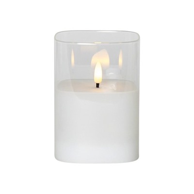 Электрическая восковая свеча FLAMME в стеклянном стакане, белая, тёплый белый мерцающий LED-огонь, "натуральный фитилёк", таймер, 9х12.5 см, STAR trading