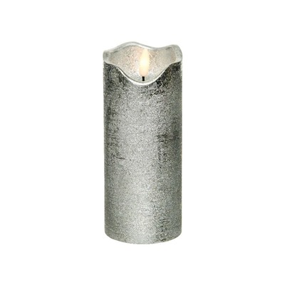 Светодиодная восковая свеча ЖИВАЯ ДУША, серебряная, тёплый белый LED-огонь мерцающий, 'натуральный фитилёк', 7х17 см, таймер, батарейки, Kaemingk (Lumineo)