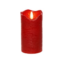 Светодиодная восковая свеча ЖИВАЯ ДУША, красная, тёплый белый LED-огонь, "натуральный фитилёк" 3D, 7х13 см, таймер, батарейки, Kaemingk (Lumineo)