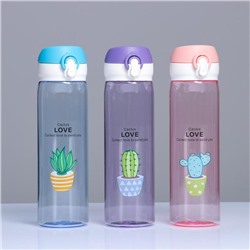 Бутылка для воды, 500 мл, Cactus Love,  22 х 6 см, микс