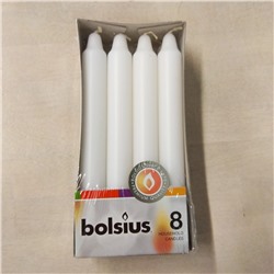 Набор свечей Bolsius столовых 8шт d2,5*h18см белый