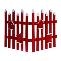 Декоративная ограда ПТИЧЬЕ ЗИМОВЬЕ, дерево, красная, тёплые белые мини LED-огни, 98х57 см, таймер, батарейки, Koopman International