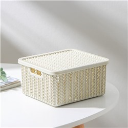 Коробка для хранения с крышкой «Вязание», 1,5 л, 17×15×8 см, цвет белый ротанг