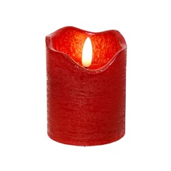 Светодиодная восковая свеча ЖИВАЯ ДУША, красная, тёплый белый LED-огонь, "натуральный фитилёк" 3D, 7х9 см, таймер, батарейки, Kaemingk (Lumineo)