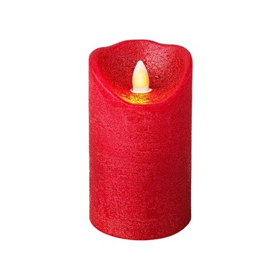 Светодиодная восковая свеча КЛАССИКА, красная, тёплый белый LED-огонь, мерцающий, 7.5х12.5 см, таймер, батарейки, Kaemingk (Lumineo)