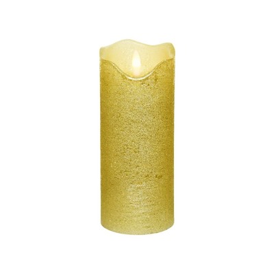 Светодиодная восковая свеча ЖИВАЯ ДУША, золотая, тёплый белый LED-огонь мерцающий, 'натуральный фитилёк', 7х17 см, таймер, батарейки, Kaemingk (Lumineo)