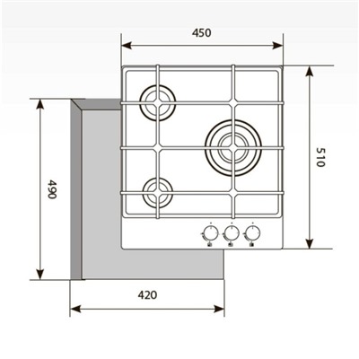 Варочная поверхность Lex GVG 431 BL, газовая, 3 конфорки, черное стекло