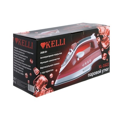 Утюг KELLI KL-1622, 2600 Вт, тефлоновая подошва, 100 г/мин, красный