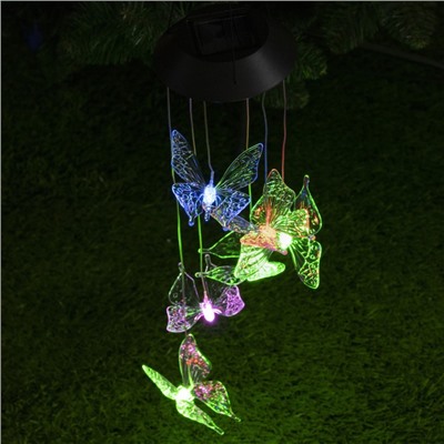 Садовый светильник на солнечной батарее «Бабочки», 12.5 × 86 × 12.5 см, 6 LED, свечение мульти