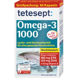 tetesept Омега-3 Лососевое масло 1000 + Витамин Е Капсулы, 80 шт