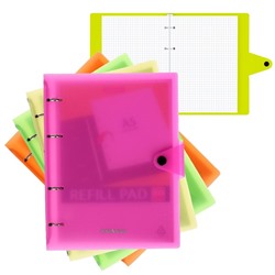 Тетрадь на кольцах А5, 80 листов в клетку ErichKrause "Neon", пластиковая обложка на кнопке, блок офсет, белизна 100%, МИКС