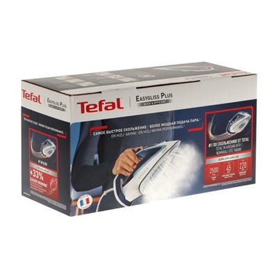 Утюг Tefal FV5736E0, 2500 Вт, эмалированная подошва, 45 г/мин, 270 мл, бело-синий