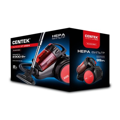 Пылесос Centek CT-2524, 2300/420 Вт, 2 л, чёрно-красный