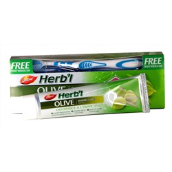 Аюрведическая зубная паста с экстрактом Оливы / Dabur Herb'l Olive, 150 мл + щетка