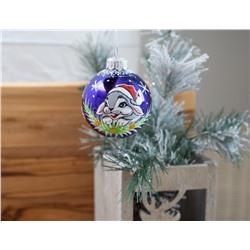 Стеклянный ёлочный шар ЗОДИАК: КРОЛИК САНТИК, фиолетовый, 60 мм, Елочка