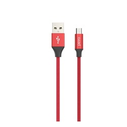 Кабель PERO DC-02, microUSB - USB, 2 А, 1 м, тканевая оплетка, красный