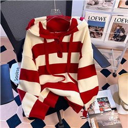 ✔️ Осенне-зимний вязаный свитер с капюшоном в полоску.