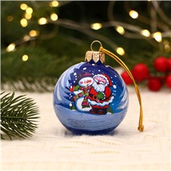 Ёлочный шар d-6 см " Снеговик у ёлки" ручная роспись, синий