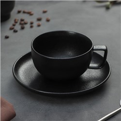 Чайная пара фарфоровая Magistro Carbon, 2 предмета: чашка 250 мл, блюдце d=16,4 см, цвет чёрный