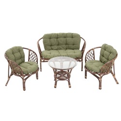Набор садовой мебели "Bagama": 2 кресла, 1 диван, 1 стол, ротанг тёмный, подушки зелёные