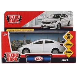 Машина металл KIA RIO длина 12 см, двери, багаж, инерц, белый, кор. Технопарк