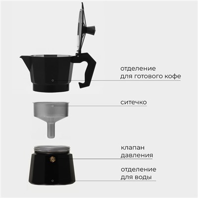 Кофеварка гейзерная Magistro Alum black, на 3 чашки, 150 мл, цвет чёрный
