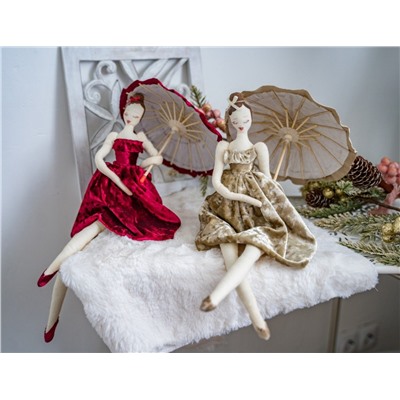 Декоративная кукла СЕНЬОРИТА С ЗОНТИКОМ, текстиль, бежевая, 45 см, Due Esse Christmas