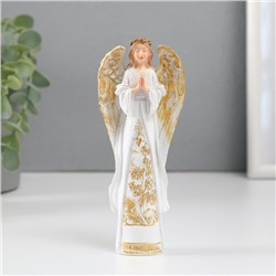 Сувенир полистоун "Девушка-ангел с золотым венком" белый 2,7х6,5х14,7 см