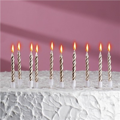 Свечи в торт "Спираль", 10 шт, средние, 5 см, шампань
