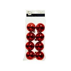 Набор однотонных пластиковых шаров глянцевых, цвет: красный, 60 мм, упаковка 8 шт., Kaemingk (Decoris)