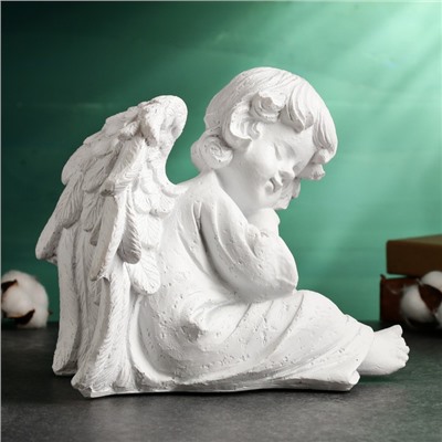 Фигура "Ангелочек с крыльями сидит" белый, 17х20х25см