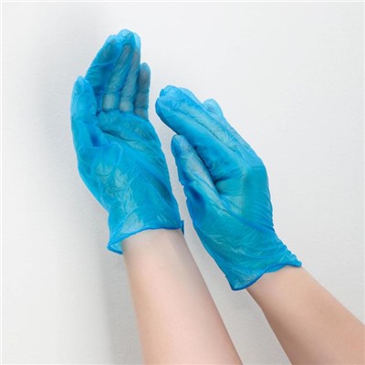 Перчатки A.D.M. виниловые, размер XL, 100 шт/уп, цвет голубой
