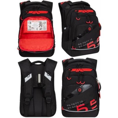 Рюкзак молодежный RB-450-2/1 черный - красный 40х25х22 см GRIZZLY