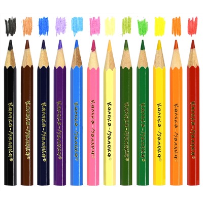 Набор цветных карандашей 12 цветов,короткие  шестигранные, дерево, 3+  Каляка-Маляка