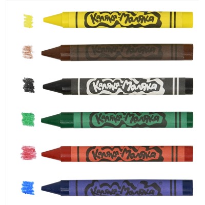Набор восковых карандашей толстых 6 цветов, круглые, диаметр 11 мм, 3+ Каляка-Маляка