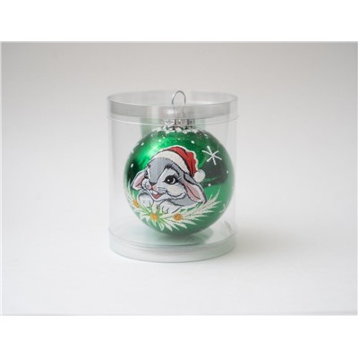 Стеклянный ёлочный шар ЗОДИАК: КРОЛИК САНТИК, зелёный, 60 мм, Елочка