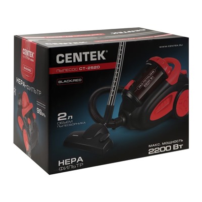 Пылесос Centek CT-2520, 2200/400 Вт, 2 л, красно-черный