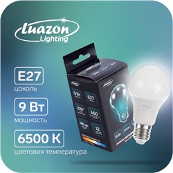 Лампа cветодиодная Luazon Lighting, A60, 9 Вт, E27, 780 Лм, 6500 К, холодный белый