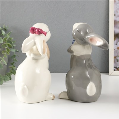 Сувенир керамика "Кролики милашки" белые МИКС 20х10х10,5 см